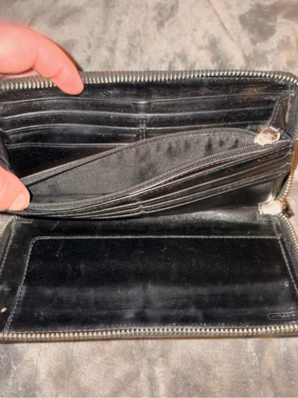 Coach Brown and Black Signature Zip Wallet